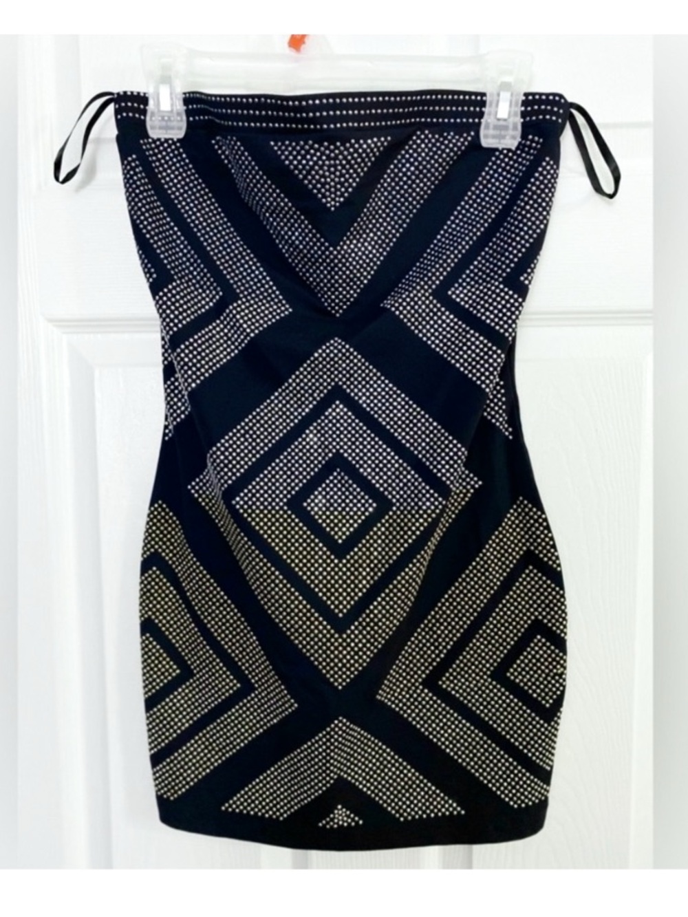 Strapless Black, Gold & Silver Studded Mini Dress - Like New